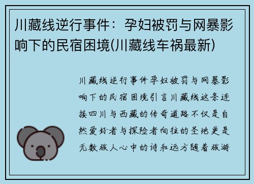 川藏线逆行事件：孕妇被罚与网暴影响下的民宿困境(川藏线车祸最新)