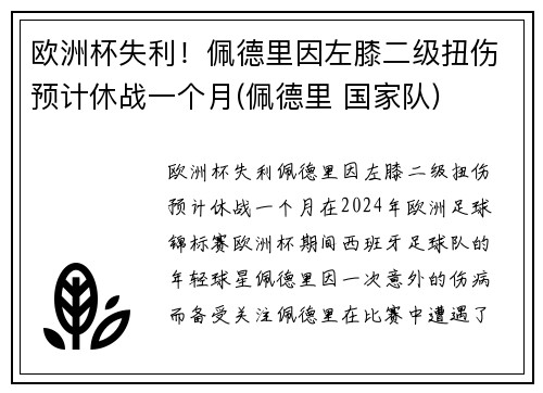 欧洲杯失利！佩德里因左膝二级扭伤预计休战一个月(佩德里 国家队)