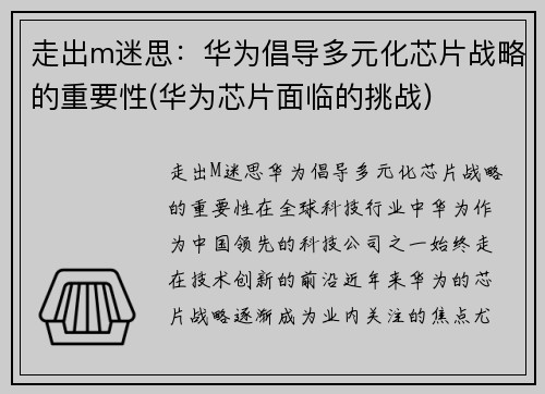 走出m迷思：华为倡导多元化芯片战略的重要性(华为芯片面临的挑战)