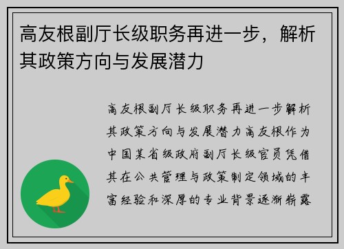 高友根副厅长级职务再进一步，解析其政策方向与发展潜力