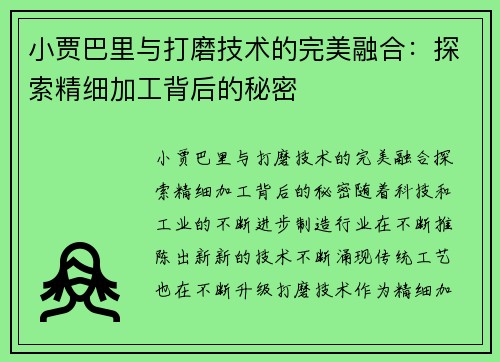 小贾巴里与打磨技术的完美融合：探索精细加工背后的秘密